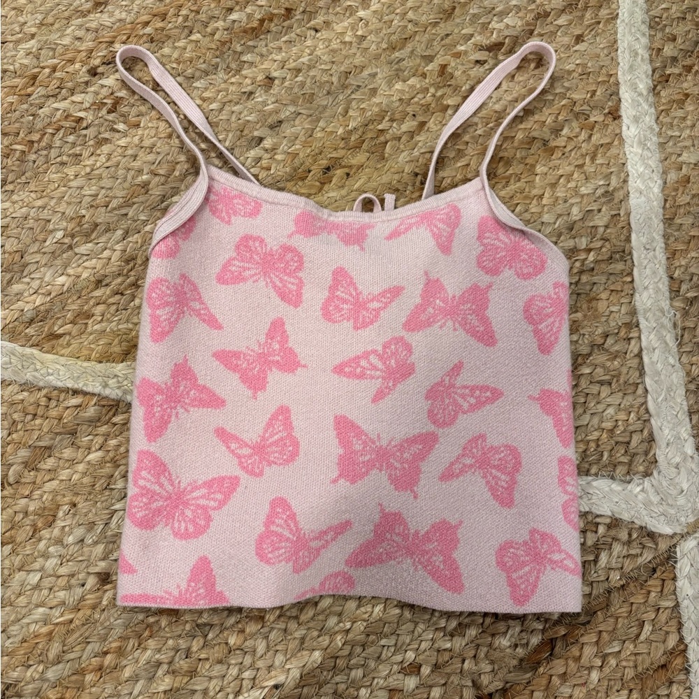 Pink Butterfly Print Tank Top